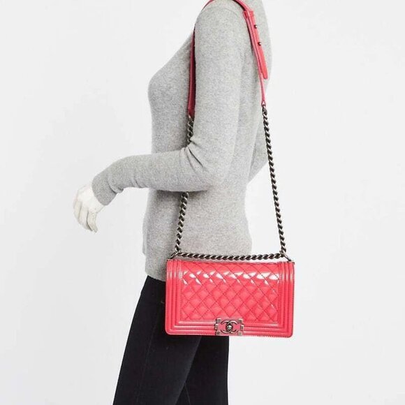 Chanel Pink Quilted Patent Leather Medium Plexiglass Boy Bag - Picture 9 of 10